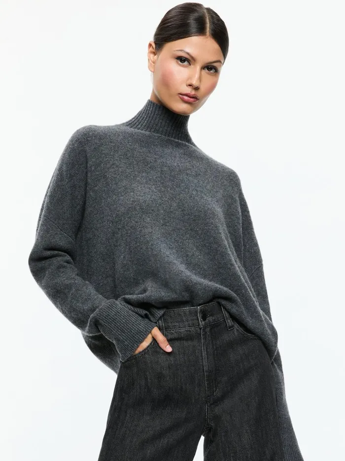 Sweaters Women Alice Olivia BARBRA TURTLENECK EASY PULLOVER Charcoal Heather