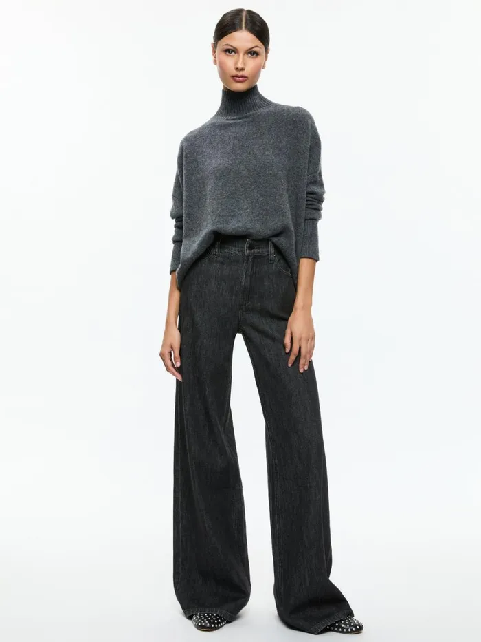Sweaters Women Alice Olivia BARBRA TURTLENECK EASY PULLOVER Charcoal Heather