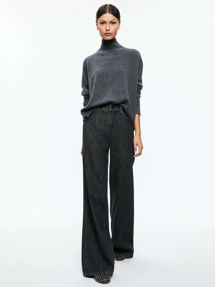 Sweaters Women Alice Olivia BARBRA TURTLENECK EASY PULLOVER Charcoal Heather