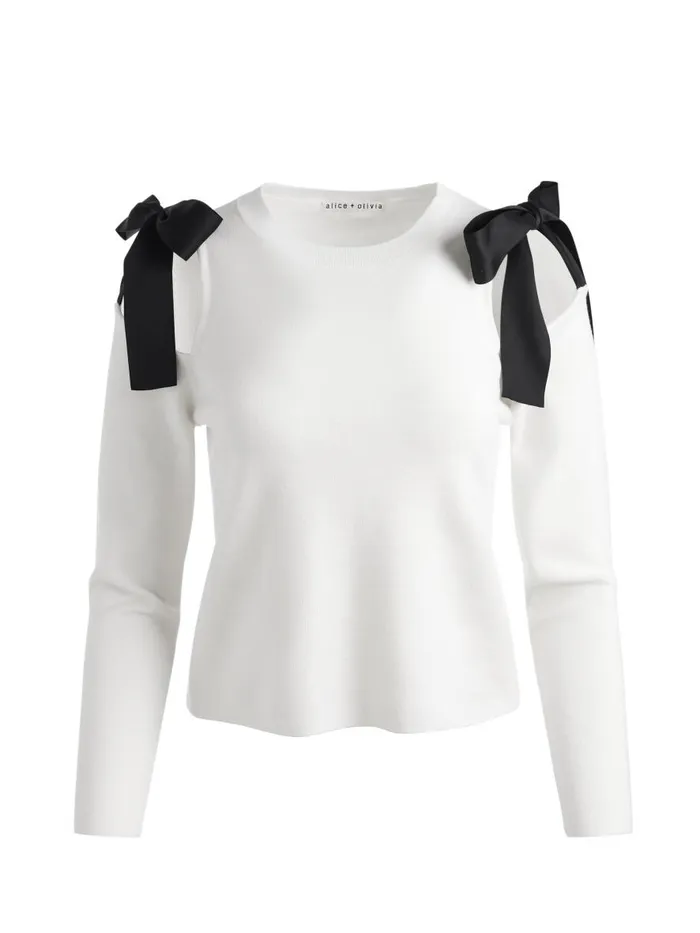 Sweaters Women Alice Olivia DARA SHOULDER SLIT PULLOVER Ecrublack