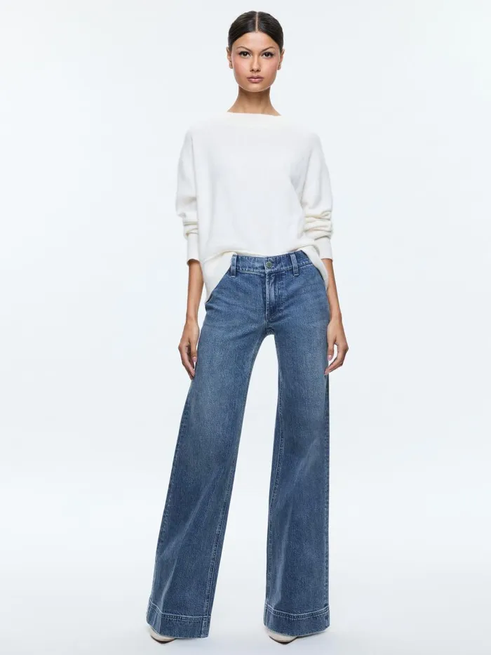 Sweaters Women Alice Olivia ELSA CREWNECK EASY PULLOVER Ecru