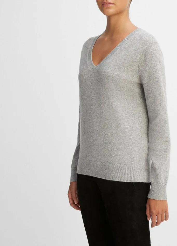 Sweaters Women Vince Cashmere Weekend VNeck Sweater Heather Steel Sweaters Women Vince Cashmere Weekend VNeck Sweater Heather Steel