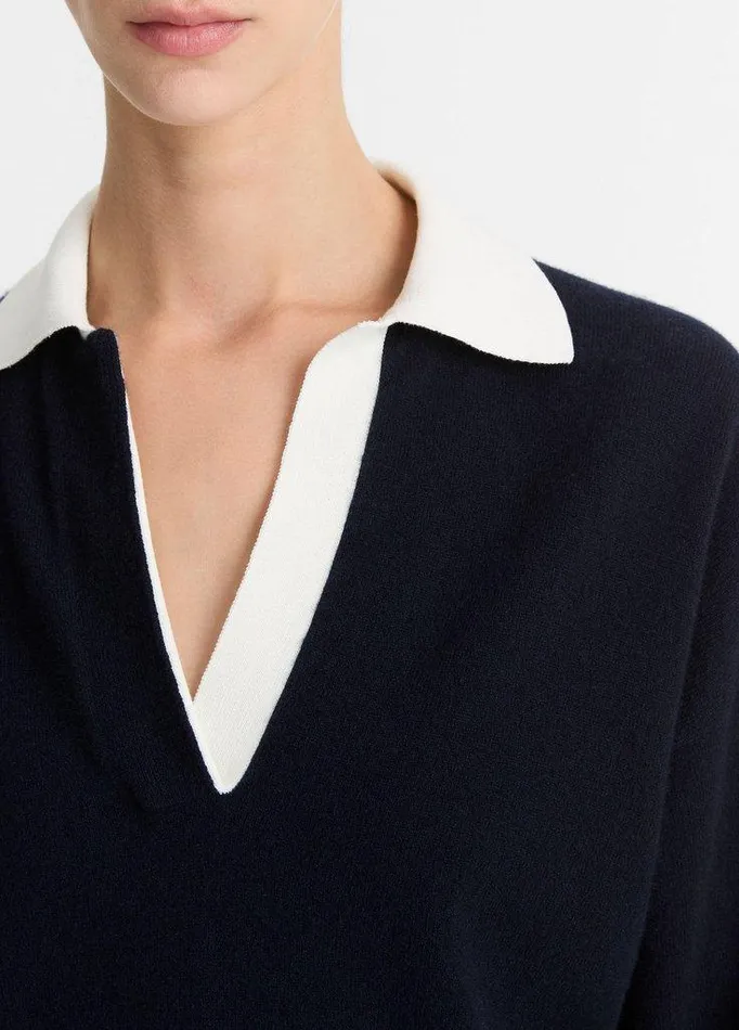 Sweaters Women Vince ContrastCollar WoolBlend Polo Sweater Coastal Blueoff White Sweaters Women Vince ContrastCollar WoolBlend Polo Sweater Coastal Blueoff White