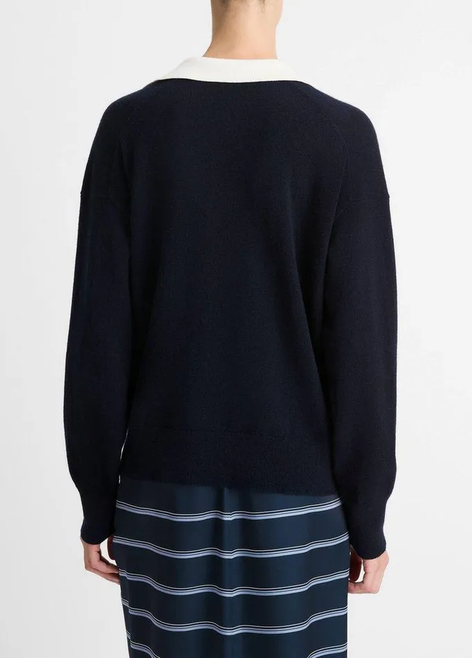 Sweaters Women Vince ContrastCollar WoolBlend Polo Sweater Coastal Blueoff White Sweaters Women Vince ContrastCollar WoolBlend Polo Sweater Coastal Blueoff White