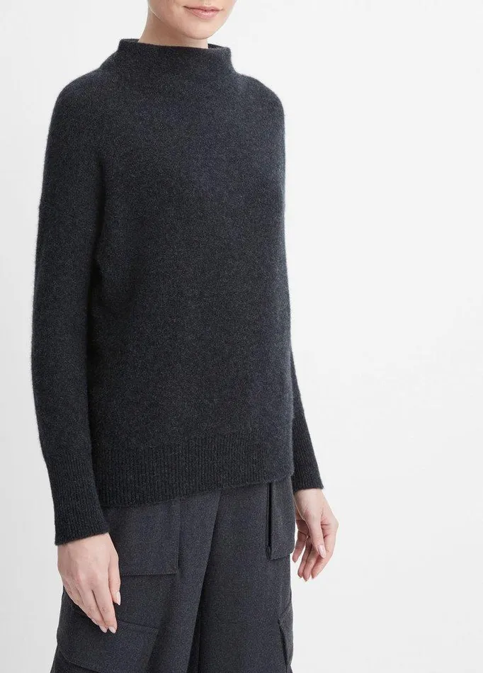 Sweaters Women Vince Plush Cashmere Funnel Neck Sweater Heather Charcoal Sweaters Women Vince Plush Cashmere Funnel Neck Sweater Heather Charcoal