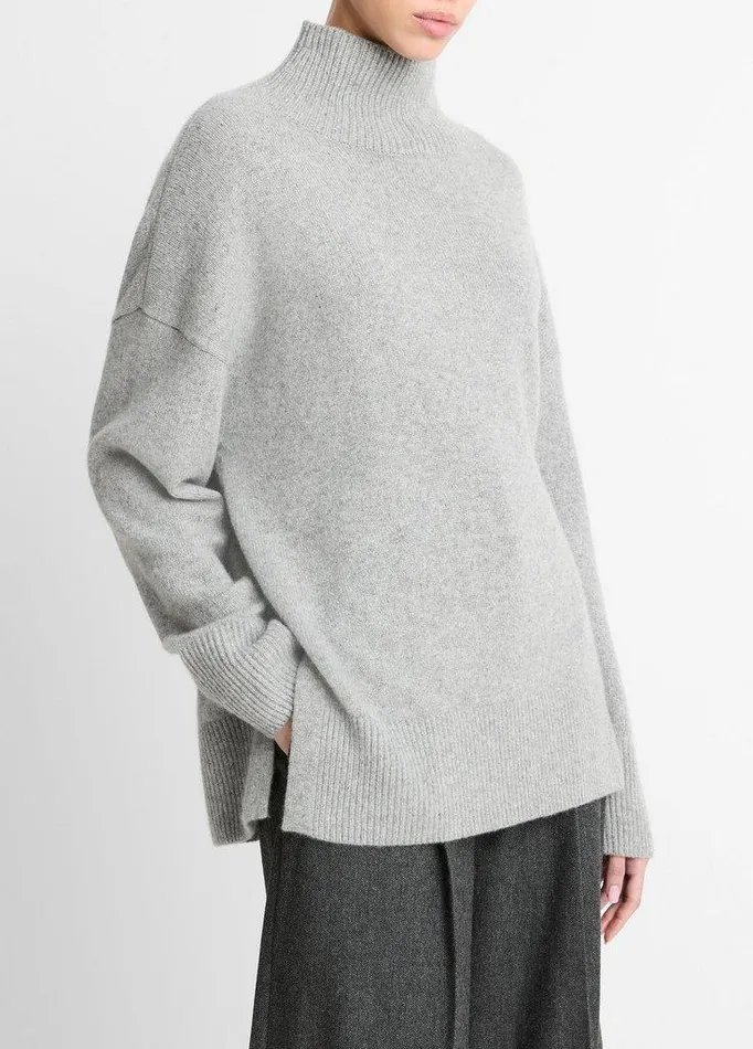 Sweaters Women Vince WoolCashmere DropShoulder Turtleneck Sweater Heather Silver Dust