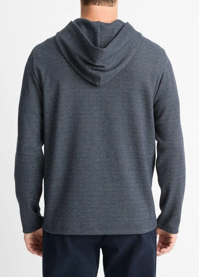 Sweatshirts and Hoodies Men Vince Crosshatch Birdseye CottonBlend Hoodie Coastalmedium Heather Grey