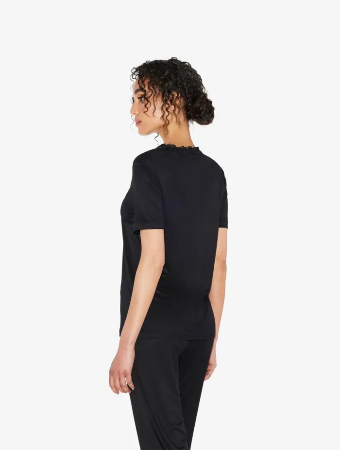 Tshirt In Black Modal With Embroidered Tulle Sleepwear La Perla Camisoles
