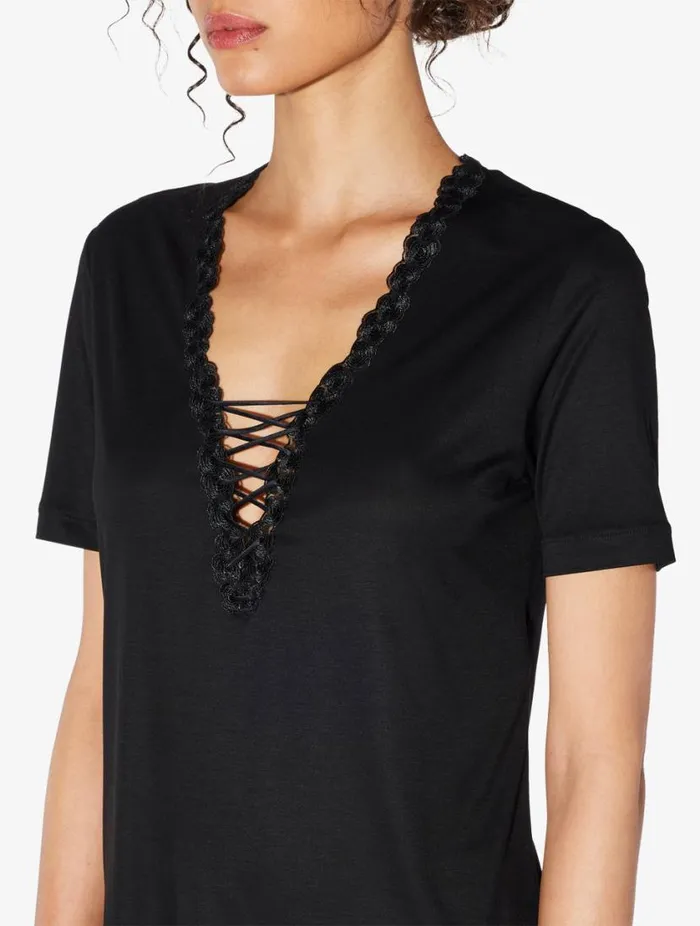 Tshirt In Black Modal With Embroidered Tulle Sleepwear La Perla Camisoles