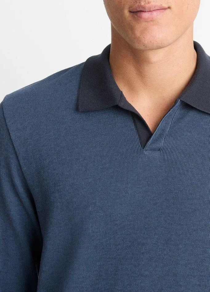 TShirts and Polos Men Vince Bicolor Rib CottonBlend JohnnyCollar Shirt Beluga Bluecoastal TShirts and Polos Men Vince Bicolor Rib CottonBlend JohnnyCollar Shirt Beluga Bluecoastal