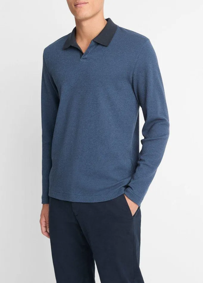 TShirts and Polos Men Vince Bicolor Rib CottonBlend JohnnyCollar Shirt Beluga Bluecoastal TShirts and Polos Men Vince Bicolor Rib CottonBlend JohnnyCollar Shirt Beluga Bluecoastal