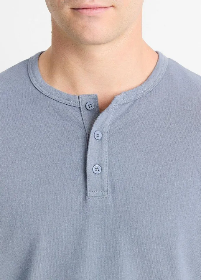 TShirts and Polos Men Vince Garment Dye Cotton LongSleeve Henley Washed Evening Mist