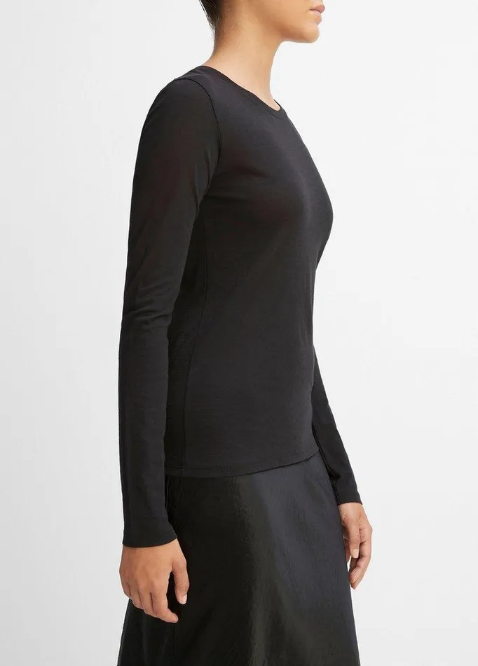 TShirts Women Vince Essential Long Sleeve Crew Neck TShirt Black
