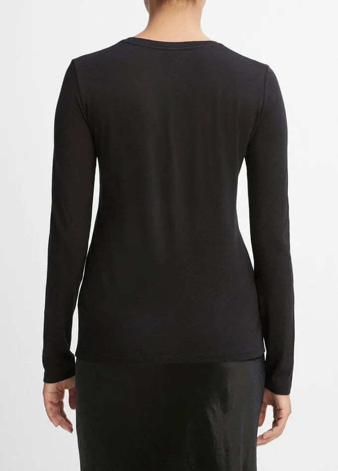 TShirts Women Vince Essential Long Sleeve Crew Neck TShirt Black