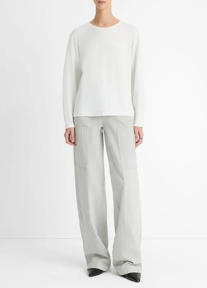 TShirts Women Vince Knit Relaxed LongSleeve TShirt Off White