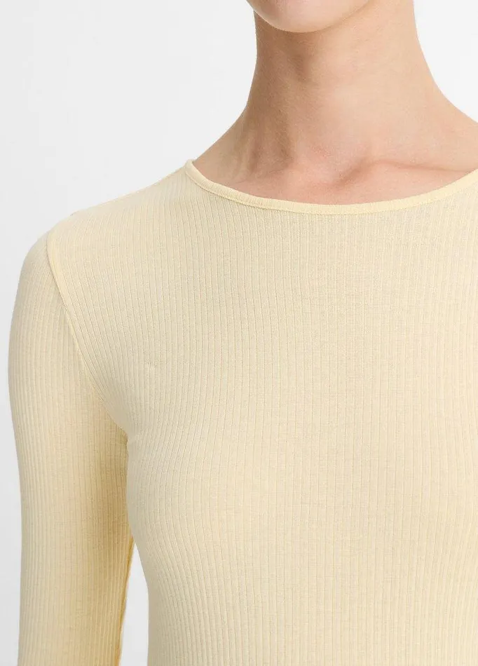 TShirts Women Vince Ribbed Pima Cotton LongSleeve TShirt Light Butter TShirts Women Vince Ribbed Pima Cotton LongSleeve TShirt Light Butter