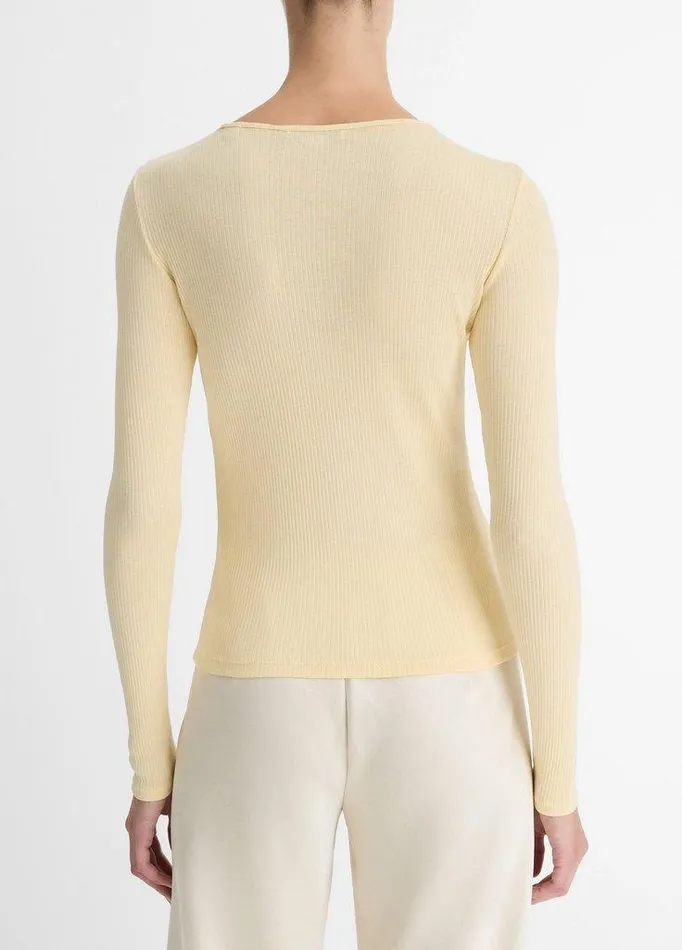 TShirts Women Vince Ribbed Pima Cotton LongSleeve TShirt Light Butter TShirts Women Vince Ribbed Pima Cotton LongSleeve TShirt Light Butter