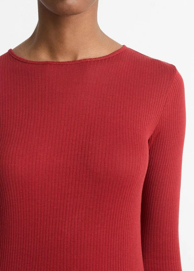 TShirts Women Vince Ribbed Pima Cotton LongSleeve TShirt Ruby Ink TShirts Women Vince Ribbed Pima Cotton LongSleeve TShirt Ruby Ink