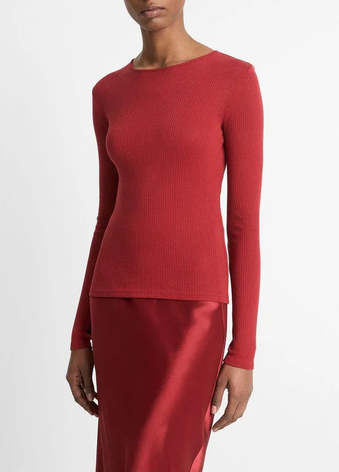TShirts Women Vince Ribbed Pima Cotton LongSleeve TShirt Ruby Ink TShirts Women Vince Ribbed Pima Cotton LongSleeve TShirt Ruby Ink