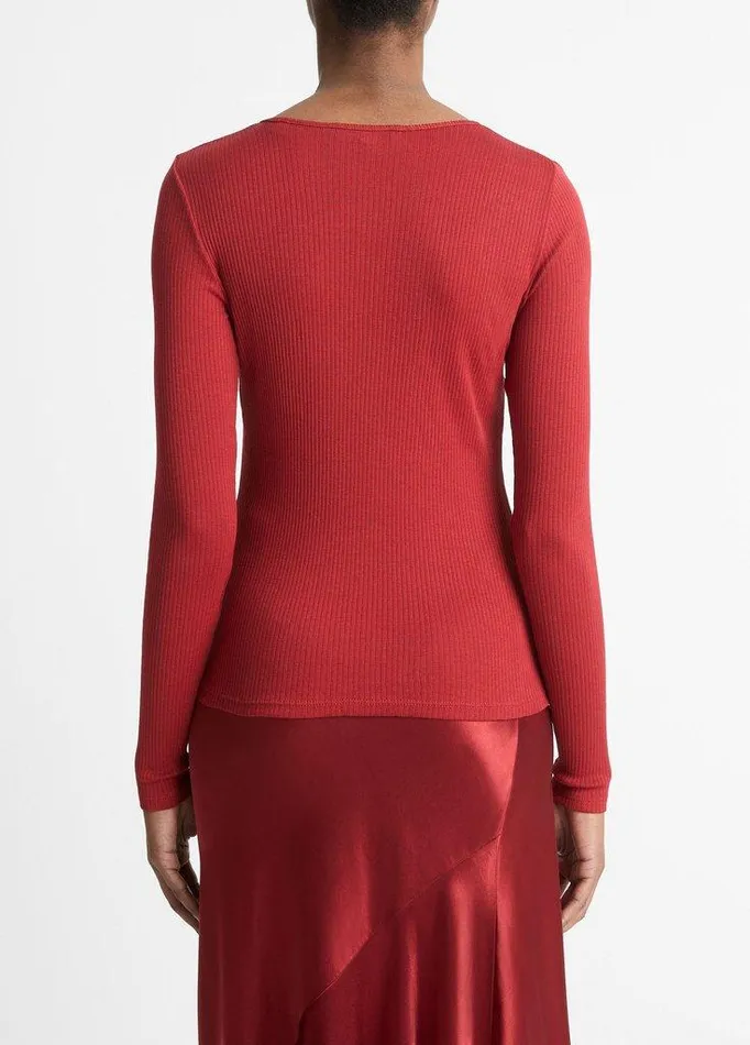 TShirts Women Vince Ribbed Pima Cotton LongSleeve TShirt Ruby Ink TShirts Women Vince Ribbed Pima Cotton LongSleeve TShirt Ruby Ink