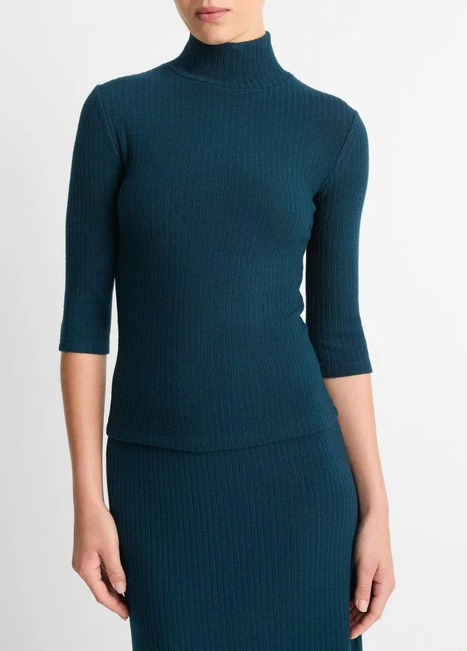 TShirts Women Vince Ribbed Turtleneck Top Deep Ocean TShirts Women Vince Ribbed Turtleneck Top Deep Ocean
