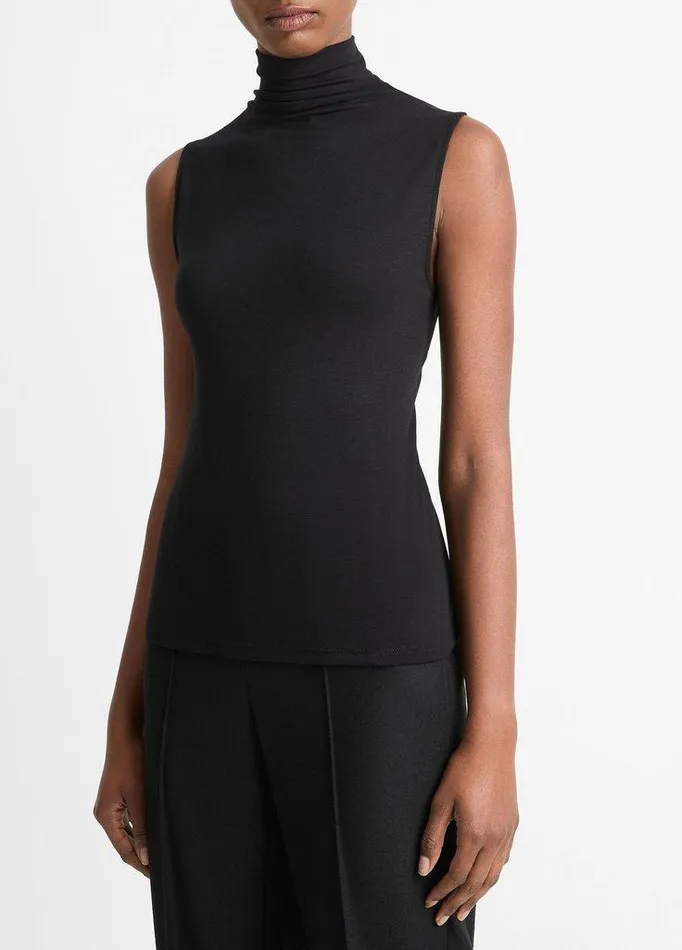 TShirts Women Vince Sleeveless Turtleneck Black TShirts Women Vince Sleeveless Turtleneck Black