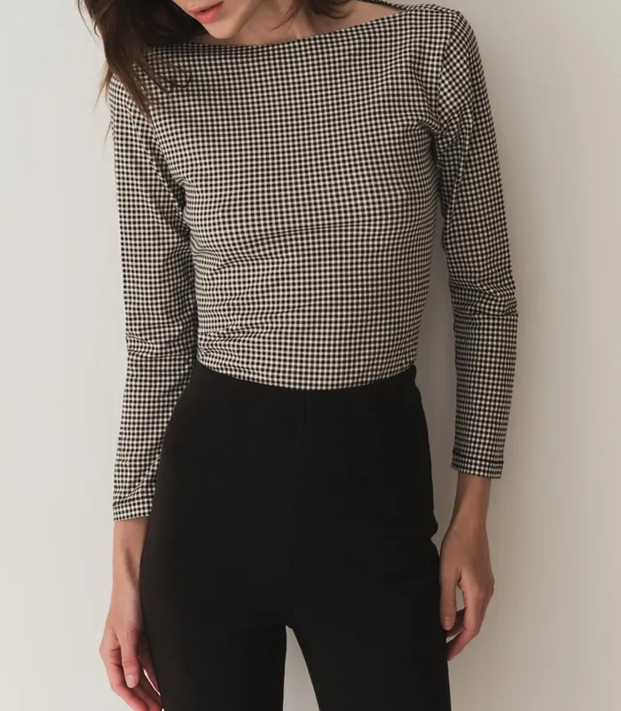 Tees Women DEN Paulette Tee Noir La Maddalena Gingham