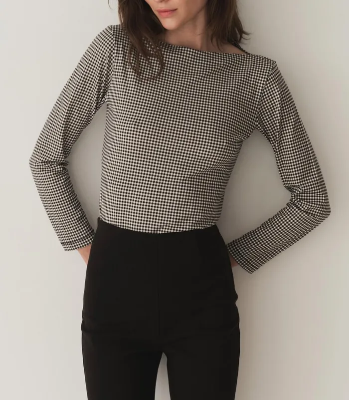 Tees Women DEN Paulette Tee Noir La Maddalena Gingham Tees Women DEN Paulette Tee Noir La Maddalena Gingham