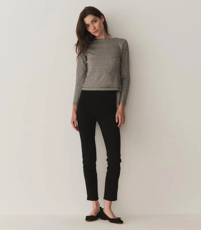 Tees Women DEN Paulette Tee Noir La Maddalena Gingham Tees Women DEN Paulette Tee Noir La Maddalena Gingham