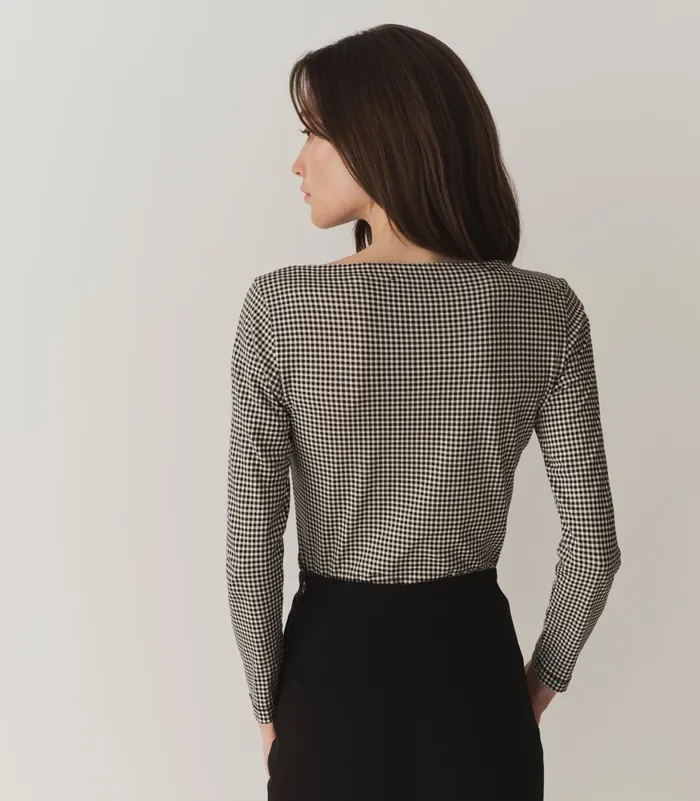 Tees Women DEN Paulette Tee Noir La Maddalena Gingham Tees Women DEN Paulette Tee Noir La Maddalena Gingham