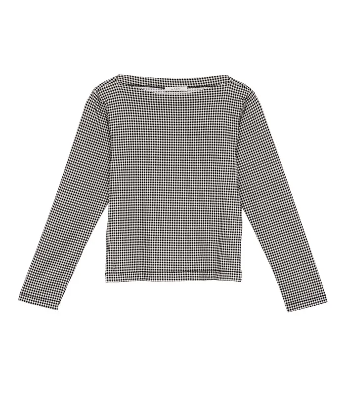 Tees Women DEN Paulette Tee Noir La Maddalena Gingham Tees Women DEN Paulette Tee Noir La Maddalena Gingham