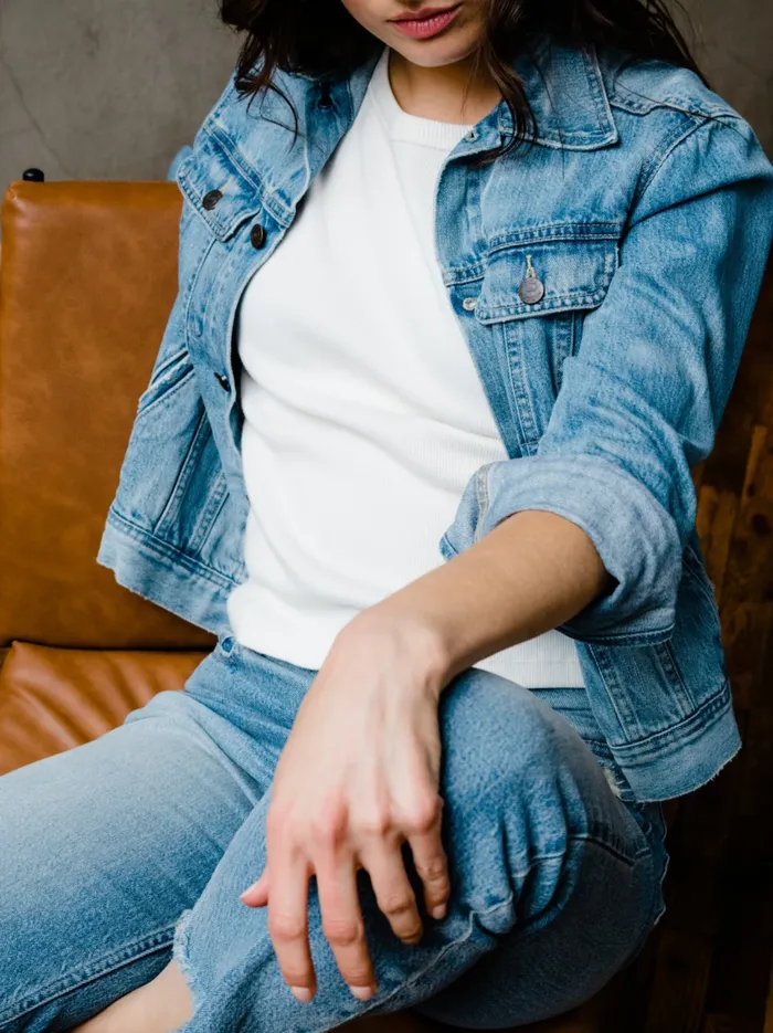 The Bailey Classic Jacket Light Blue Wash Women Coats and Jackets Able