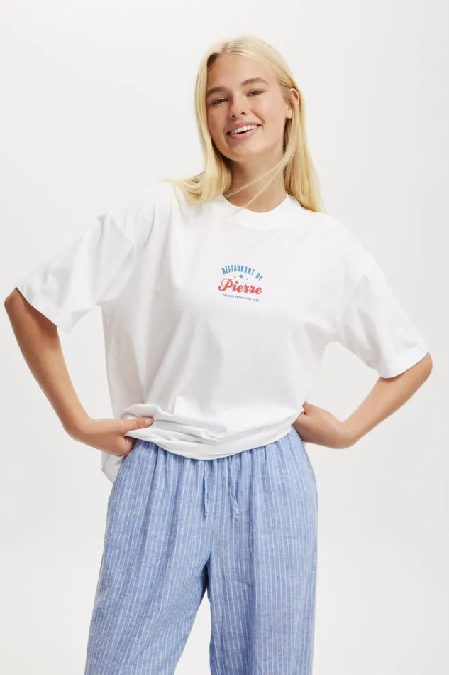 The Boxy Graphic Tee Restaurant De Pierre White Women Cotton On Tops