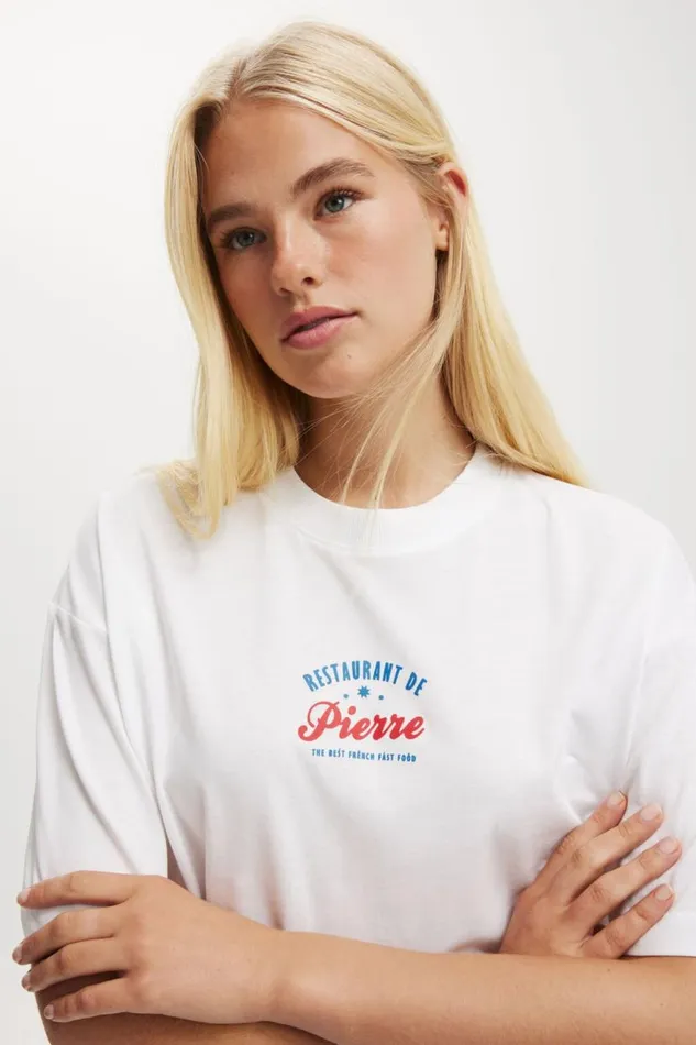 The Boxy Graphic Tee Restaurant De Pierre White Women Cotton On Tops