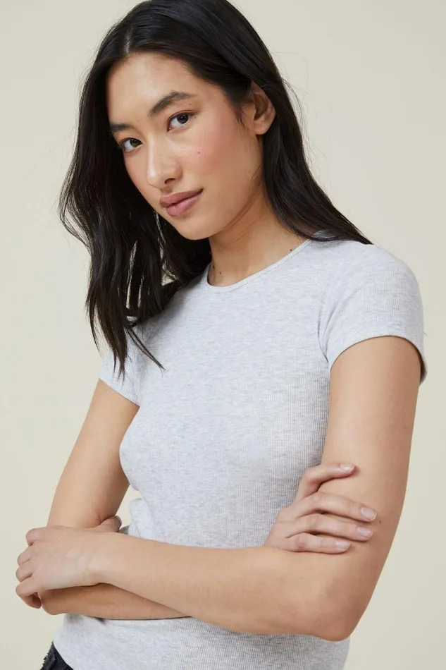 The One Organic Rib Crew Short Sleeve Tee Light Grey Marle Women Cotton On Tops The One Organic Rib Crew Short Sleeve Tee Light Grey Marle Women Cotton On Tops