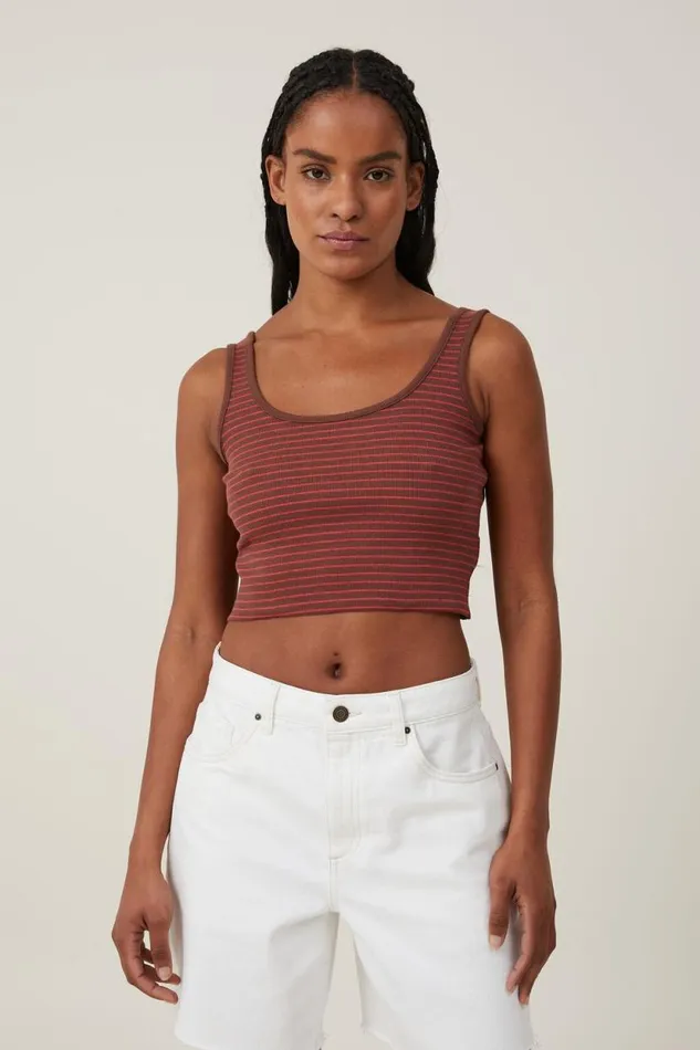 The One Organic Rib Crop Tank Eliza Stripe Bottle Brown Women Cotton On Tops