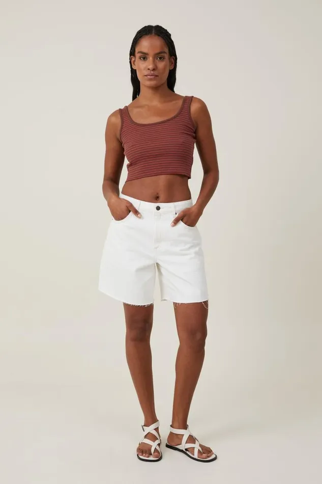 The One Organic Rib Crop Tank Eliza Stripe Bottle Brown Women Cotton On Tops The One Organic Rib Crop Tank Eliza Stripe Bottle Brown Women Cotton On Tops