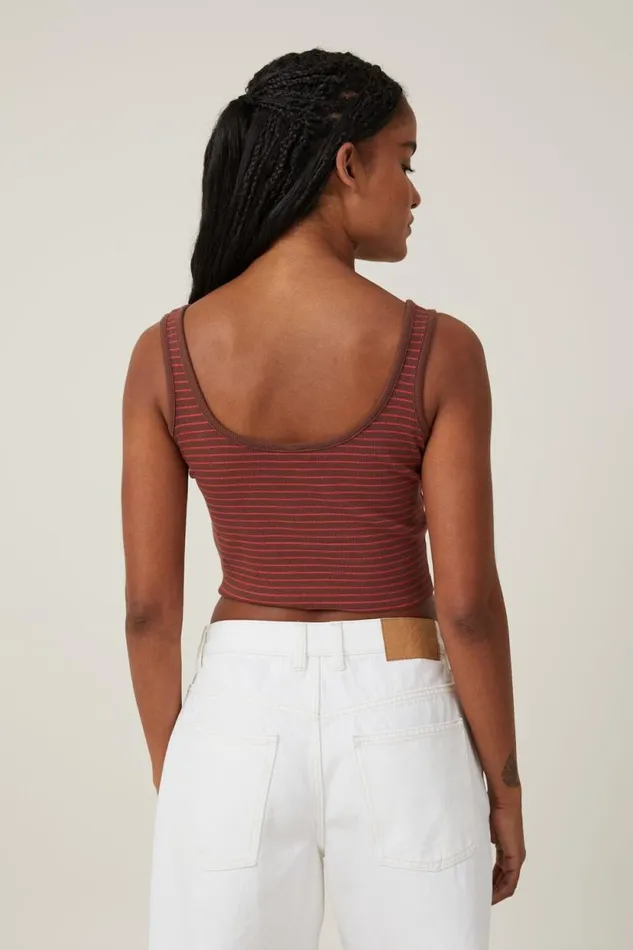 The One Organic Rib Crop Tank Eliza Stripe Bottle Brown Women Cotton On Tops The One Organic Rib Crop Tank Eliza Stripe Bottle Brown Women Cotton On Tops