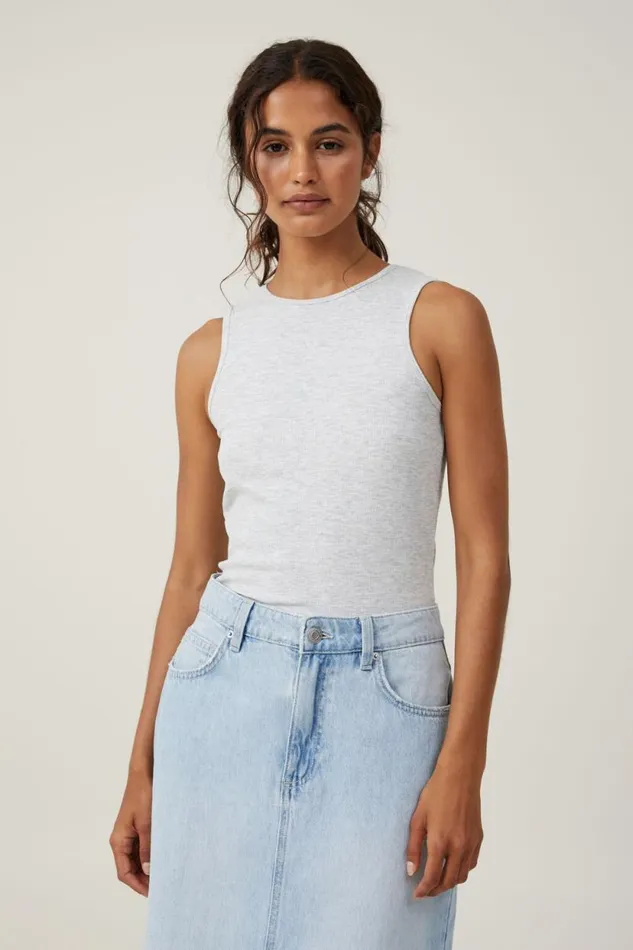 The One Organic Rib Racer Tank Light Grey Marle Women Cotton On Tops