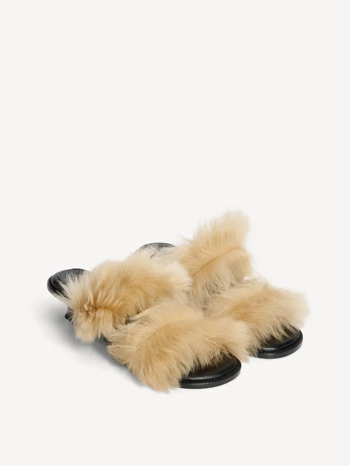 Tianna Shearling Sandals Oyster Gray Women By Malene Birger Shoes