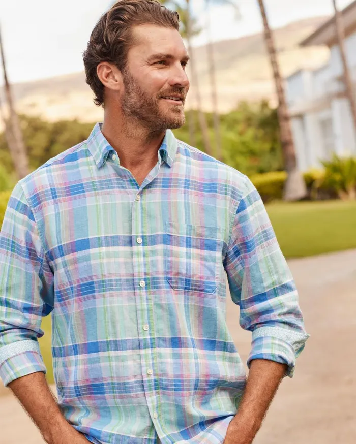 Tommy Bahama Barbados Breeze Villa Check StretchLinen Shirt Hummingbird Blue Men Shirts Tommy Bahama Barbados Breeze Villa Check StretchLinen Shirt Hummingbird Blue Men Shirts