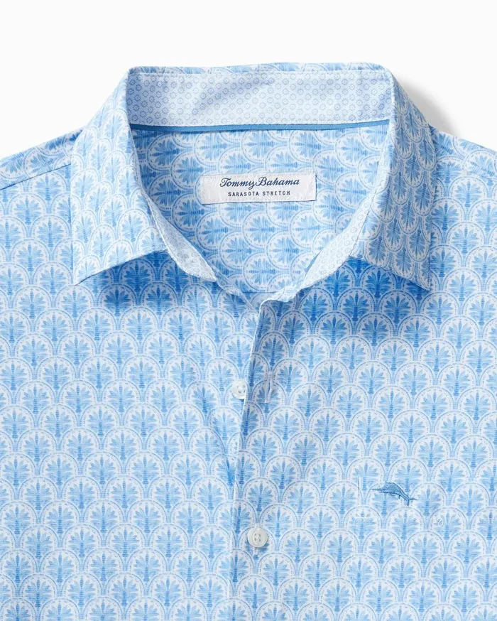 Tommy Bahama Big and Tall Sarasota Stretch Palm Tiles IslandZone Shirt Palace Blue Big and Tall Shirts