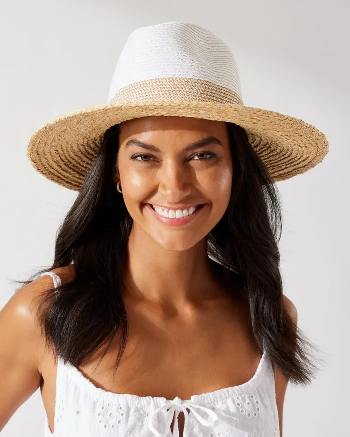 Tommy Bahama Classic Packable Hat With Fringe Toasted Tan Women Hats and Caps