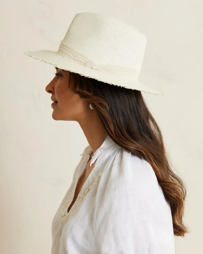 Tommy Bahama Crochet Raffia Fedora Hat Natural Women Hats and Caps