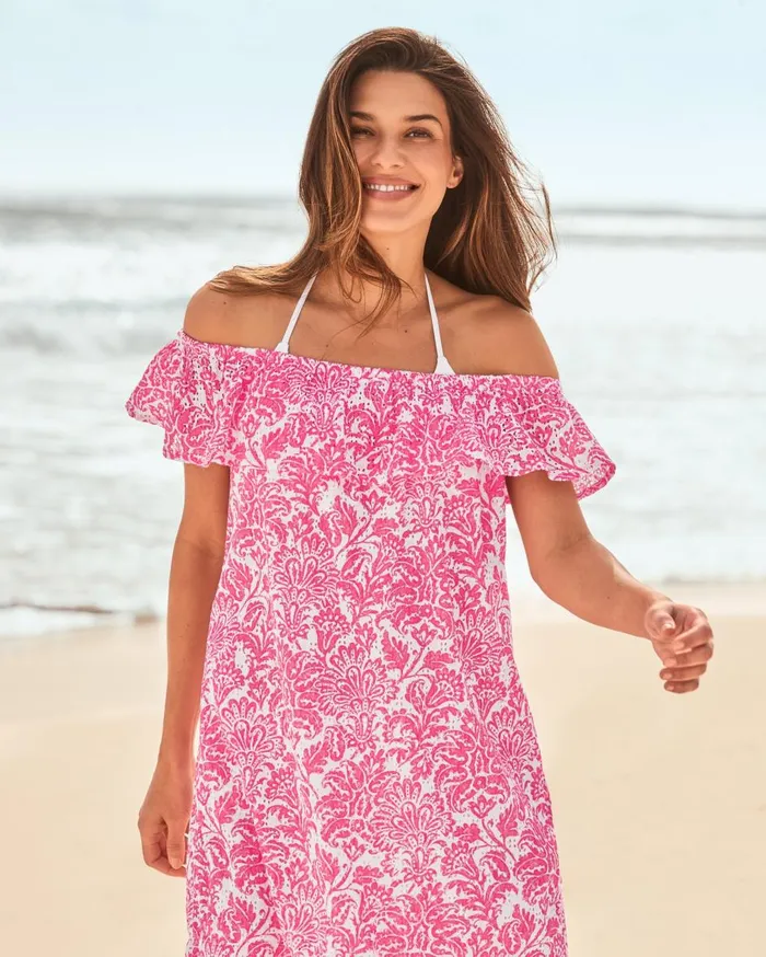 Tommy Bahama Harbour Eyelet Coverup Dress Passion Pink Women Dresses