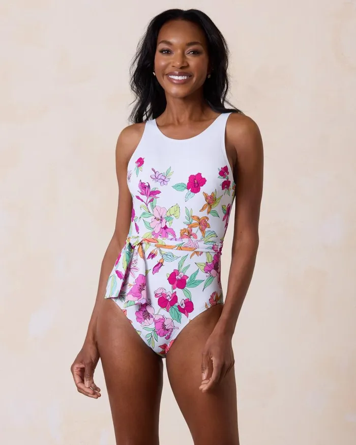 Tommy Bahama Island Cays Colorblock WrapFront OnePiece Swimsuit Passion Pink Women OnePiece Suits