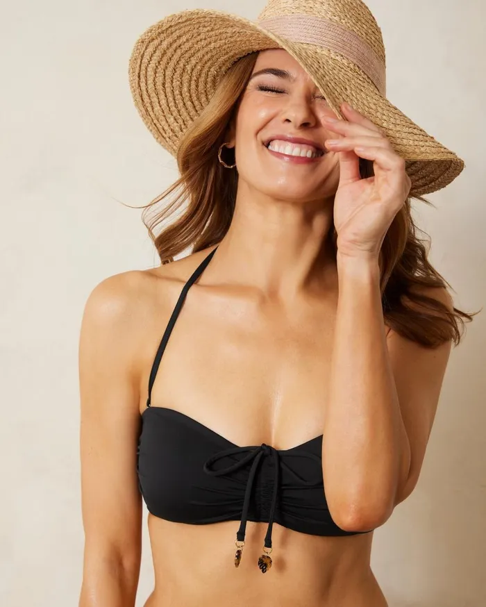 Tommy Bahama Pearl Bandeau Bikini Top Black Women Bikini Tops