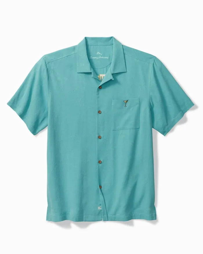 Tommy Bahama Retro Lounge Silk Camp Shirt Como Blue Men Shirts