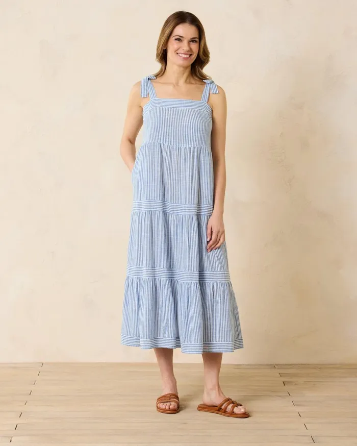 Tommy Bahama Shoreline Stripe Coverup Dress Beaming Blue Women Dresses