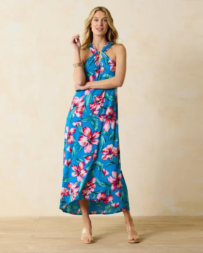 Tommy Bahama St Barts Blossom Halter Maxi Dress Pacific Cyan Women Dresses Tommy Bahama St Barts Blossom Halter Maxi Dress Pacific Cyan Women Dresses
